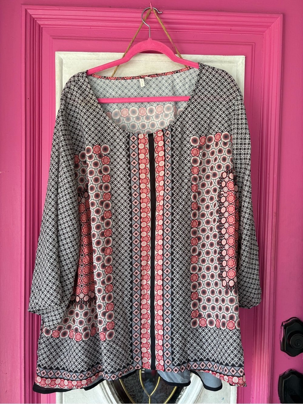 Cato Pink & Gray Geometric Panel Tunic